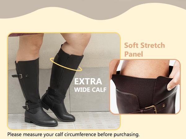 Women's Extra Wide Calf Low-Heel Knee-High Riding Boots - Ankle Strap, Sleek Design, Shoe, Footwear,shoes for back to school,back to school shoes