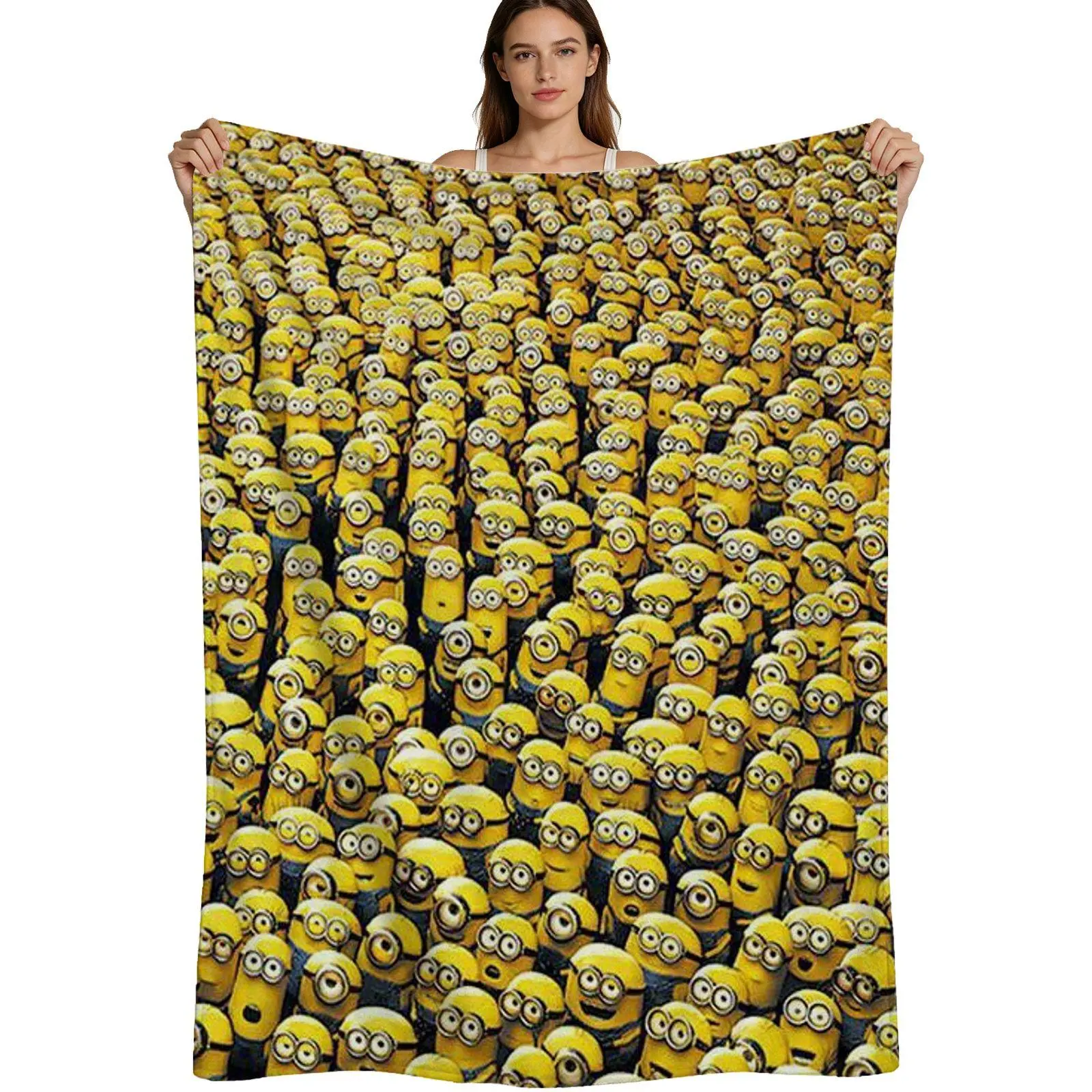 Cute Minions, Warm Flannel Blanket, Funny Cartoon Pattern, Soft Fleece Fabric, For Kids And Adults, 4 Sizes Available Single Pack