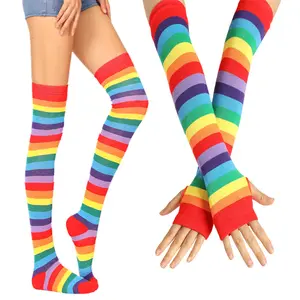 Over Knee Rainbow Thigh High Socks Thumb Hole Gloves Set Accessories Over Knee Rainbow Thigh High Socks Thumb Hole Gloves Set Accessories