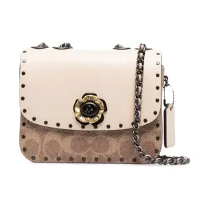 COACH Madison 16 Camellia Flap Chain Crossbody Bag in Small Size for Women with Calfskin and Signature Print