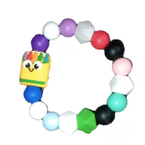 Crayon Teacher Wristlet Keychain - Colorful Beads with Character Design, Perfect for Teaching and Learning