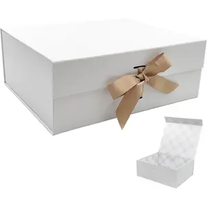 White Large  Box 13.2x10.6x5in,  Present Box with  Lid and Ribbon for Holidays Wedding Birthday  Packaging, Plaid Lining