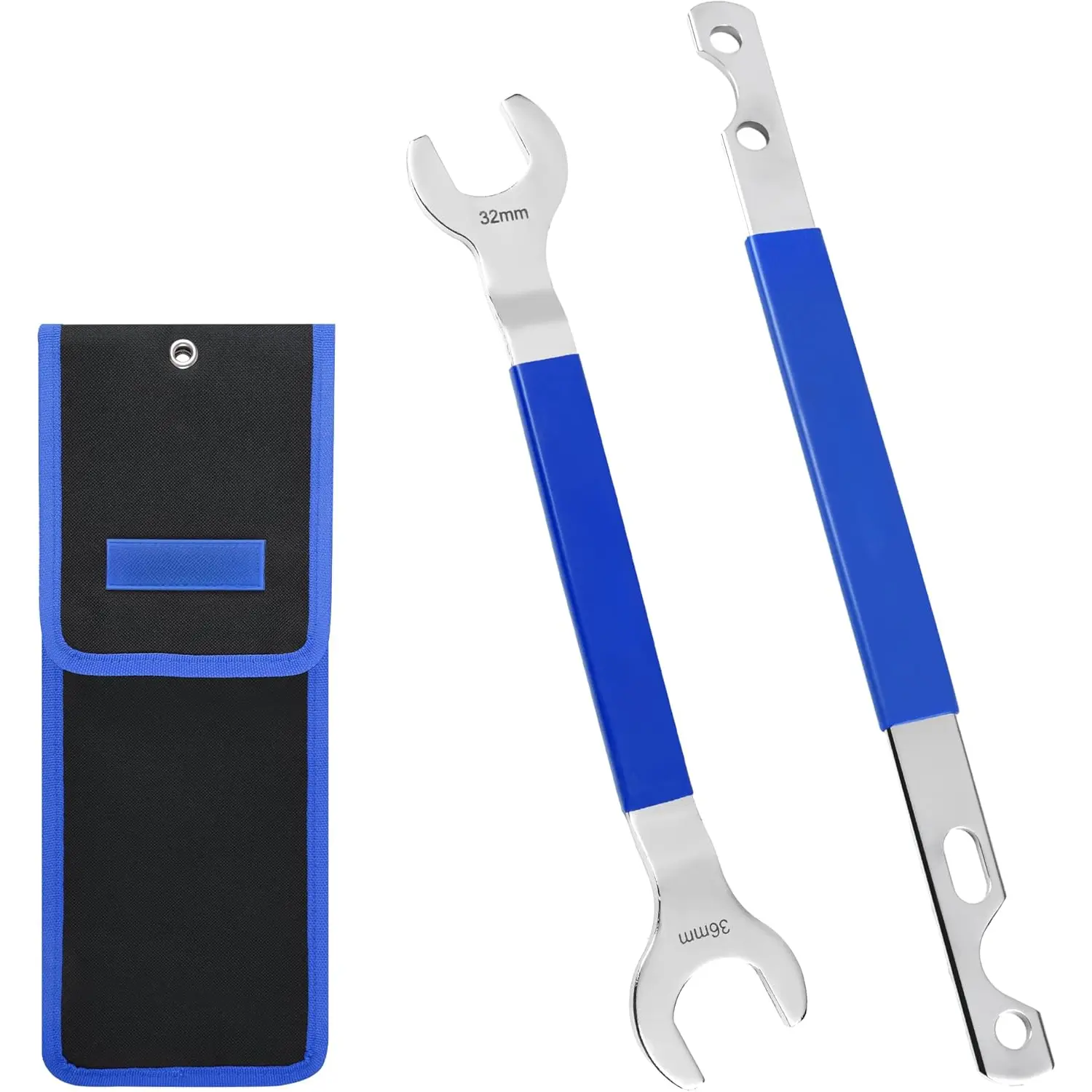 2-Count Fan Clutch Wrench Set with Elongated Handle - 36mm x 32mm Wrench, Fan Clutch Holder, Water Pump Pulley Holder for Ford, GM, Hardened CRV Steel, Blue, 2pcs Tool for Loosening Nuts