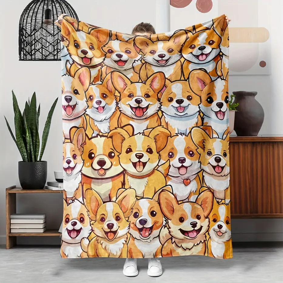 1pc Cute Corgi Flannel Blanket, 3 Styles Available, English Text "Just A Girl Who Loves Corgis" for Women, Corgi Lovers, Soft, Warm And Comfortable Sofa Bed Office Blanket, Small Throw Blanket, Nap Blanket, Halloween Or Christmas Gift [ ]