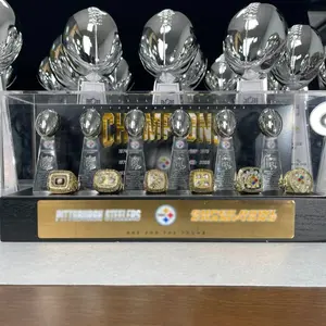 Pittsburgh American Football Super Bowl Championship Trophy Ring Display Case, Collectible Sports Memorabilia, Perfect Gift for Fans