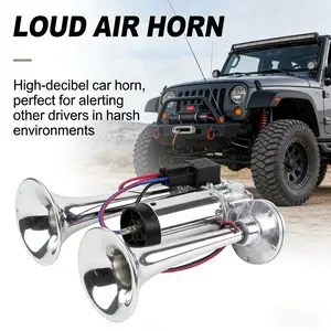12V Dual Trumpet Air Horn 130DB, Durable Zinc Alloy Loud Horn for Car Truck SUV Motorcycle RV