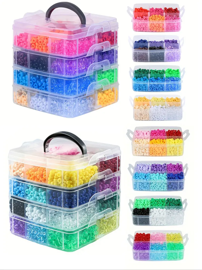 2700/3600pcs Pony Beads Jewelry Making Kit, Colorful Rainbow Hair Beads for Hair Braiding, 24-Color Friendship Bracelet Beads, Bead Assortment