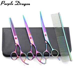 Dog Grooming Scissors Purple Dragon Pet Hairdressing Scissors Japan Stainless Dog Curved Shears Rainbow Thinning Shears Kit