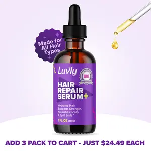 Luvly Hair Repair Serum+ Hydrates, Supports Strength & Nourishes Scalp & Split Ends for Flawless Haircare - Blend of 9 Natural Hair Focused Oils