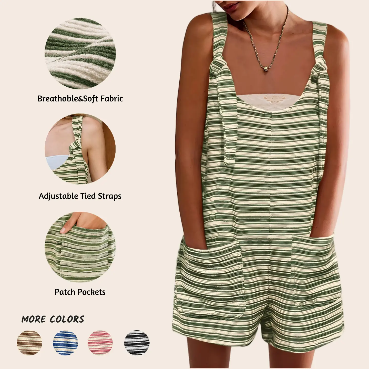 Imily Bela  Womens Summer Casual Sleeveless Romper Loose Striped Tied Shorts Overalls Jumpsuit with Pockets 2025 Clothes