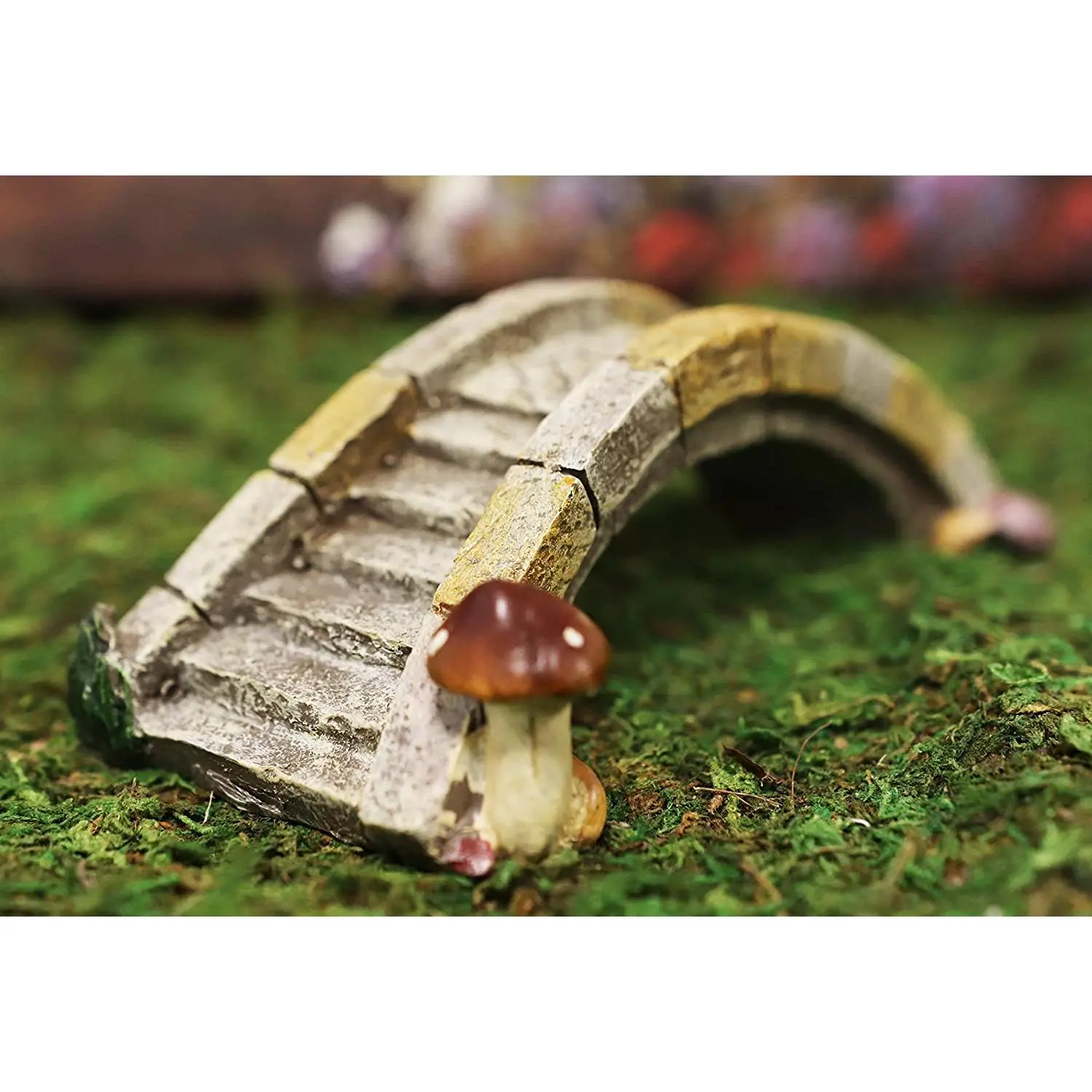 Ebros Fairy Garden Miniature Stone Bridge with Toadstool Mushroom Figurine 7" L