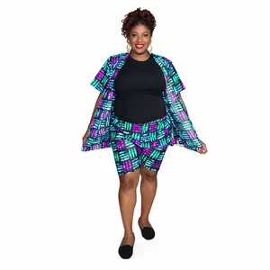 Vibrant 2-Piece Set - Sleek Black Top, Eye-Catching Patterned Shorts & Matching top for Casual Slay & Errands - Womenswear, Clothes