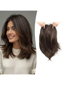 Hair Topper 18inch Clip in Synthetic Hair Toppers for Women with Thinning Hair Layered Big Base Toppers Hair Pieces for Women Natural Look Medium Brown with Highlights