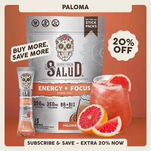 Salud 2-in-1 [Energy + Focus – Paloma] Clean Energy Drink Mix, Agua Fresca, Organic Caffeine, B6 & B12, L-Theanine, Drink Packets, Non-GMO, Gluten Free, Vegan, Low Calorie, 1g Sugar (15 Servings)
