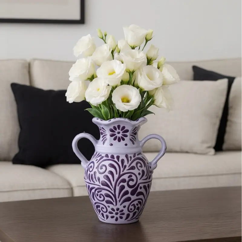 Traditional Talavera Cielito Lindo Flower Vase | Lavender & purple