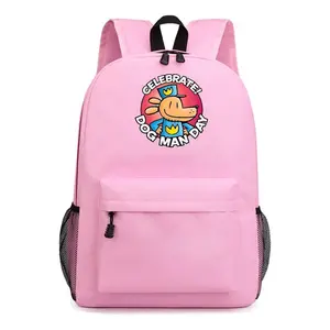 Dog Man Pink Backpack for Class and Travel, Cute Anime Design Daypack with Large Storage and Lightweight Comfort