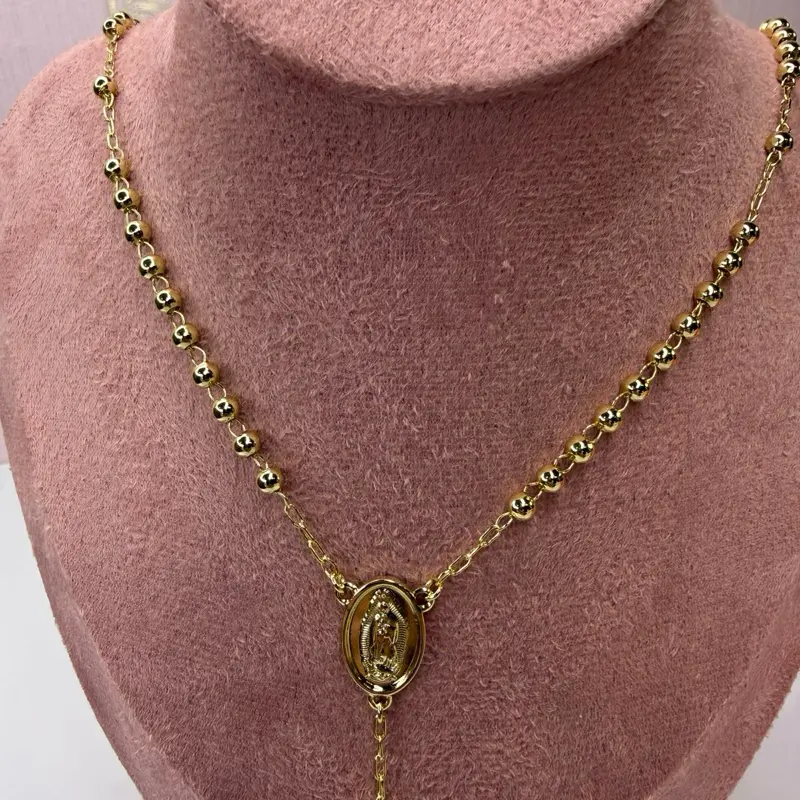 18k Gold-Plated Small Cross Rosario, Size 20