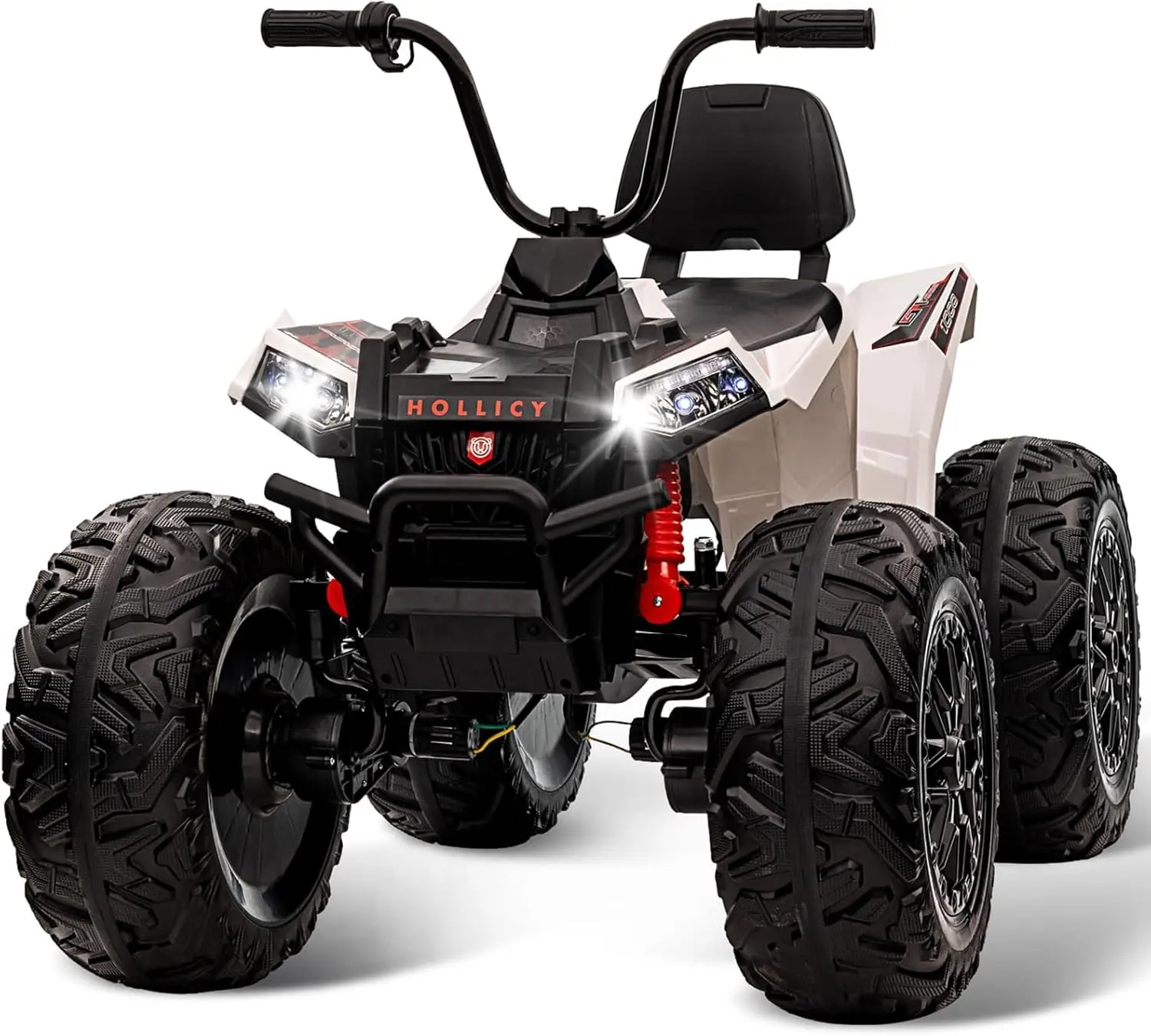 ATV for Kids - 24v 4WD Kids Electric ATV | Powerful 4x80w, 2x7AH Battery Long Playtime, Accelerator Handle, EVA Tires, LED Light, Bluetooth Music Player-White