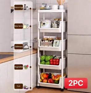 2pc 5-Tier Plastic Storage Rack, Heavy-Duty Multifunctional Organizer with 5 Layers & Hooks, Space-Saving Floor-Standing Shelf for Kitchen, Entryway, Home