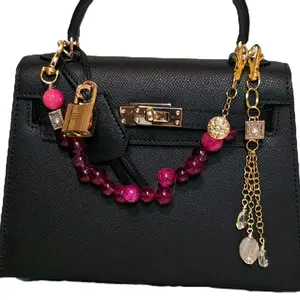 Purse Charm and Beaded Chain Accessories with Pink Beads and Gold Accents for Stylish Handbags