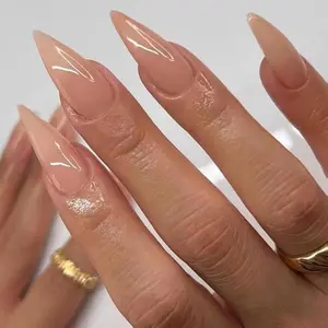 VATACOS Press On Nails Long Stiletto Nude Acrylic False Nails with Pure Transparent Glossy Finish for Women's Natural Effect and Easy Application