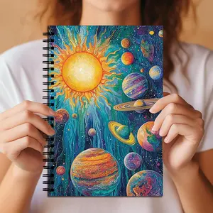 Sun and Planets Spiral Notebook, Psychedelic Trippy Solar System Design, College Ruled Journal for School, Work, Note Taking, Space Enthusiasts