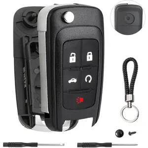 5 Button Key Fob Shell Replacement For Chevy Cruze,Camaro,Impala,Equinox,GMC Terrain,Buick Regal,Lacrosse 2017 2016 2015 2014 2013 2012 2011 2010 OHT01060512 Keyless Entry Remote Flip Car Key Fob Case