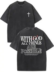 Men'S Heavyweight Retro Washed T-Shirt | Featuring Inspirational Bible Verses Print, Christian Pattern, Loose Fit Street Style, Soft Breathable Fabric for All-Season Casual Wear (Designed with Philippians 4:13) bible verse shirt gift