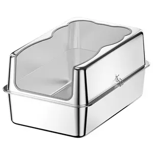 Extra Large Sifting Litter Box High Sided Top Entry Litter Pan Anti-Urine Leakage Top Exit Metal Cat Pan Stainless Steel for Big Cats Multiple Cat