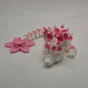 Baby Cherry Blossom Dragon | 3D Printed Articulating Dragon with Pink Ombre flowers Decor Ornaments