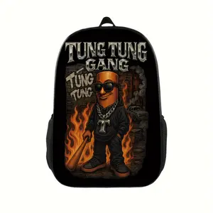 Tung Tung Tung Sahur Tung Tung Gang Graphic Print Backpack - Lightweight Travel Backpack with Separate Laptop Compartment, Adjustable Shoulder Straps & Durable Polyester, Stylish Commuter Essentials for School, Work, Daily Use, Backpack for School, Bold