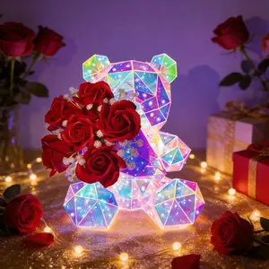Valentine's Day Decor: Glowing LED Rose Hugging Bear (Includes Gift Box) Battery and USB Powered Perfect for Valentine's Day Gifts, Wife Gifts, Daughter Birthday Gifts, Couple Gifts