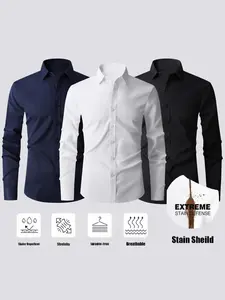 #Springfresh Men's business shirt slim fit long sleeve button-down shirt wrinkle-free travel shirt Fabric Menswear Top Casual Beige Plain White button shirt Slimfit FallFreshness