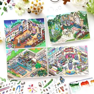 3 Sheets/bag Sticker Pack, Pet Material, Today Open Series No. 28 Flower Bird Market Art Exhibition Theme Illustration Style