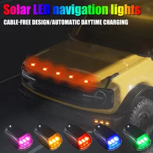 5PCS Solar Wireless Auto Pickup Truck Cab Roof Top Signal Lights RGB Flashing Warning Light Remote Control DRL Running Light