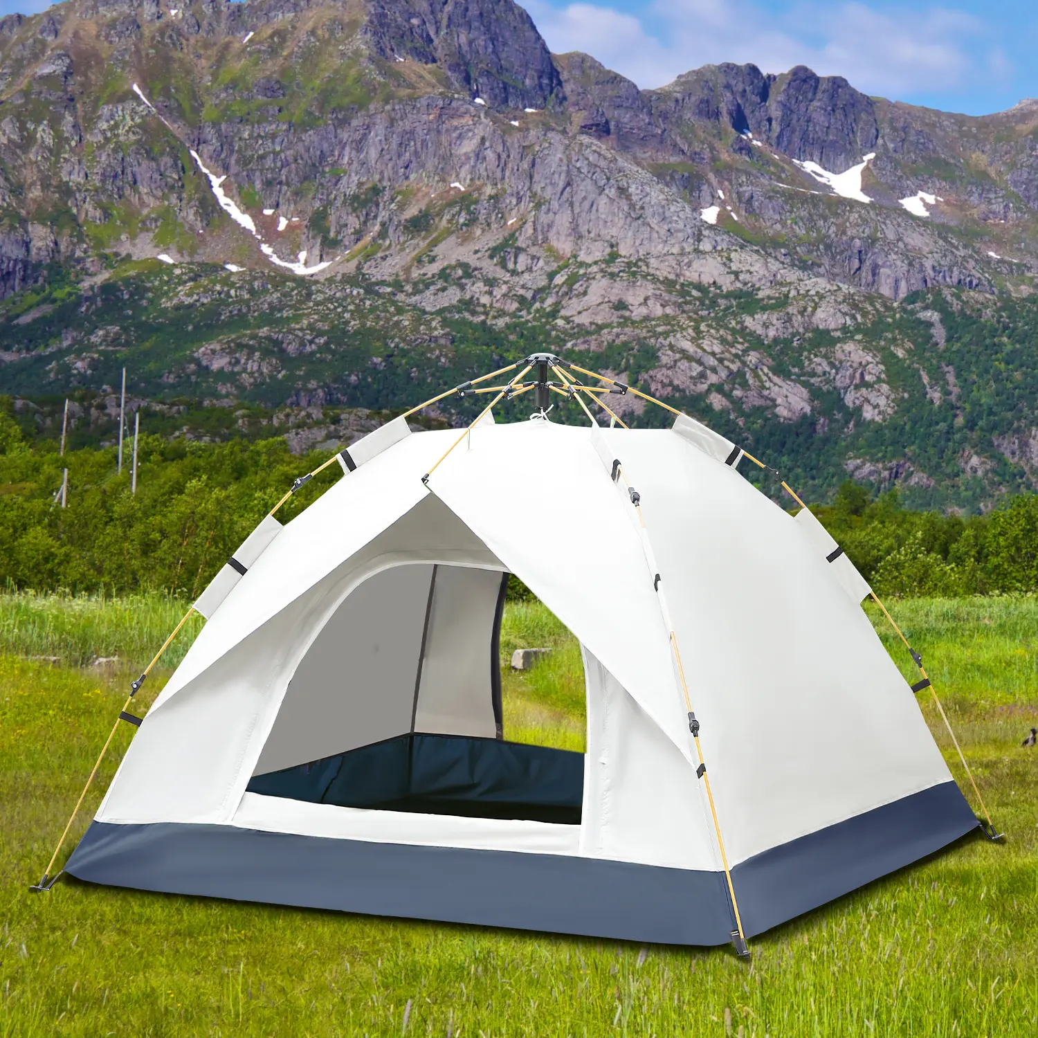 Beach & Festival Ready, Instant Pop Up 3-4 Person Silver Coated Dome Camping Tent with 2 Doors Mesh Windows, PU2000 Waterproof UV Breathable Anti-Mosquito Tent, Ideal for Backyard & Outdoor Hiking Activities
