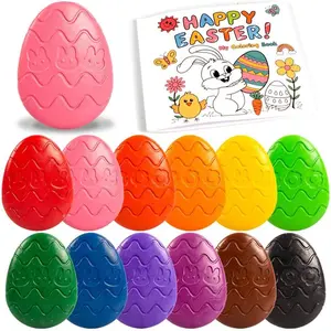 Egg-Shaped Toddler Crayons, 12 Colors Non-Toxic Washable Crayons for Kids with Easter Coloring Book – Perfect Easter Basket Stuffers for Babies Toddler