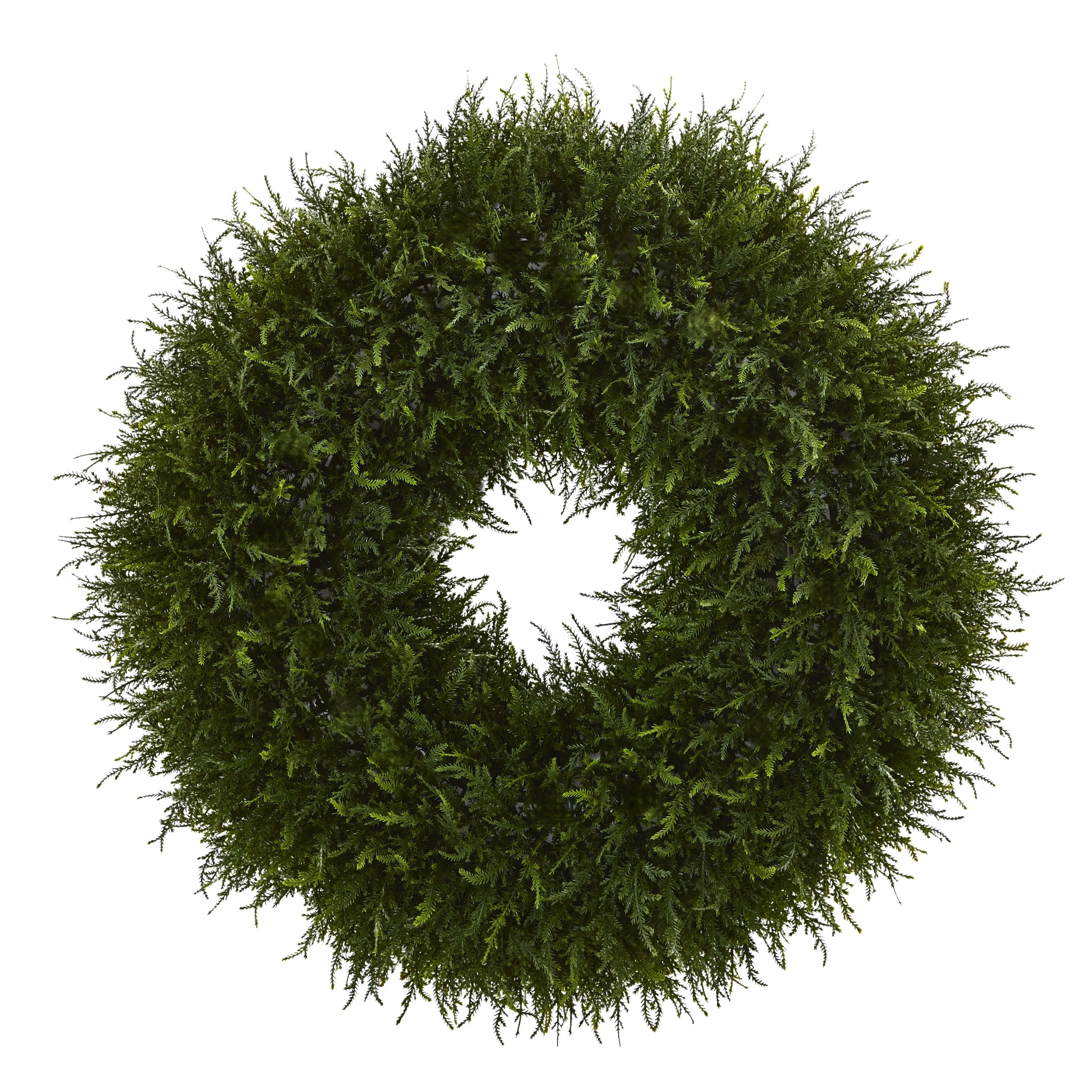32 in Faux Cedar Artificial Wreath - Synthetic Giant Hanging Decor, Year-Round All Seasons Festive Circle Ornament for Home, Party, Customizable