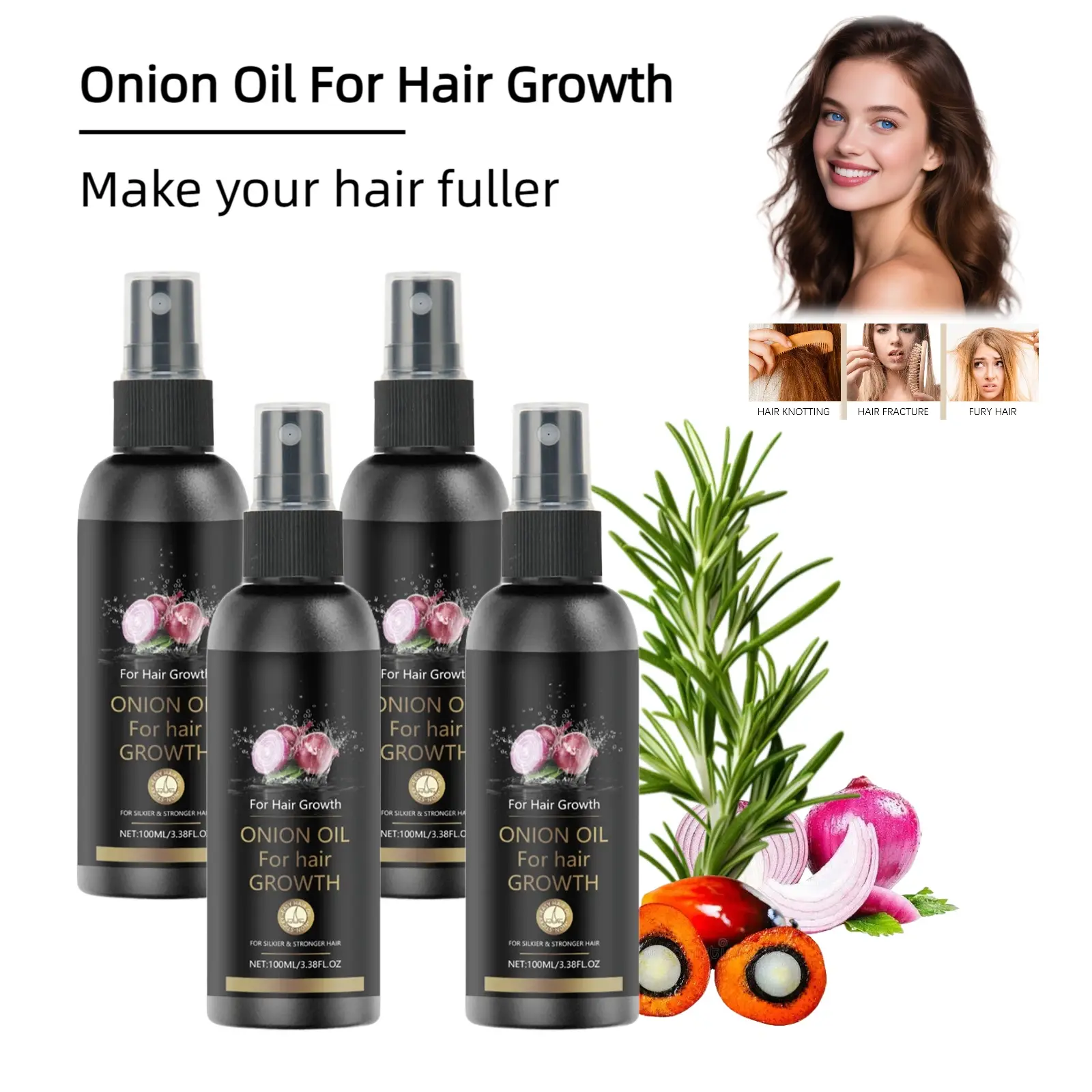 Unisex Plant-Based 3.38fl. oz Mild Liquid Scalp Growth Hair Oil, Non-Damaging Haircare Treatment with Rosemary Extract, Tocopherol, Palm Oil - Lightweight Non-Greasy for Normal & All Hair Types, Root Strength, Breakage Reduction, Thicker Stronger Hair
