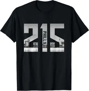 100%cotton Vintage Philadelphia Philly 215 Area Code Skyline T-Shirt Menswear Top