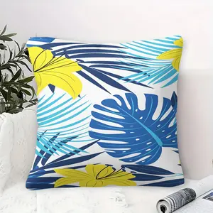 Blue Tropical Leaf Pillow With Insert, HD Printed Cushion With Pillow Included, White Base Jungle Foliage Floral Design, Perfect for Bedroom, Balcony Sunroom, Coastal Cottage, Refreshing Summer Tropical-Themed Home Ambience Decor