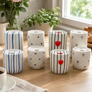 Handmade Ceramic Coffee Mug - Big Extra Large, Striped Design, Sip Hole, Microwavable, Washable Drinkware, Perfect Gift for Coffee Lovers, Ideal for Home Use & Home Decor