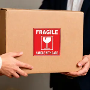 50/100 Sheets Handle With Care Fragile Warning Labels 4in x 4in (10.16x10.16cm) for Cartons, Shipping Boxes, Parcel Delivery, Moving House, Warehouse Storage, Online Shops, Fragile Goods, Glassware, Bottles, Ceramics and Breakable Items