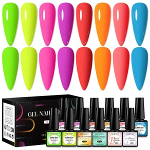 Fluorescent Stylish Gel Nail Polish Set, 12pcs/set Base Top Coat Fashion-forward Neon Nail Polish Gel, Nail Art Polish, Semi Permanent Long-lasting Salon Quality, Nail Polish for Women & Girls, Top Coat