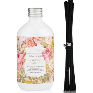 Reed Diffuser Oil Refill, 16.9oz (500ml) with 10 Hollow Reed Sticks, Garden Party Scent  , Scented Oil Refills,  Essential Oils for Diffusers, Decor for   & Office