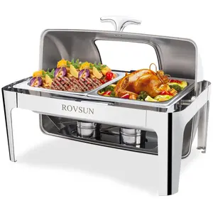 ROVSUN 1 Pack Roll Top Chafing Dish Buffet Set,9 Quart Rectangular NSF Stainless Steel Chafer for Catering,Buffet Servers and Warmers Set with Glass Window for Wedding, Party, Banquet, 2 Half Size