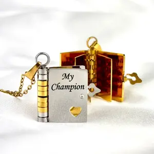 To My Son & My Daughter Necklace From Mom Dad, Openable Champion Book Pendant with 6 Engraved Pages, Everlasting Love Jewelry Birthday Graduation Gift for Son Daughter