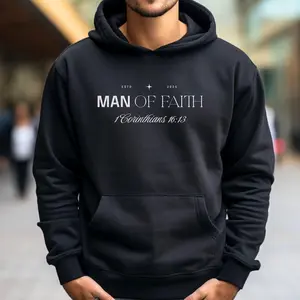 Men's Christian Bible Verse Hoodie Graphic Hoodie - Cotton Blend Black Long Sleeve Pullover Regular Fit |   Soft & Breathable Fabric, Durable Print, Everyday Comfort, Machine Washable, minimalist religious design urban outdoor setting