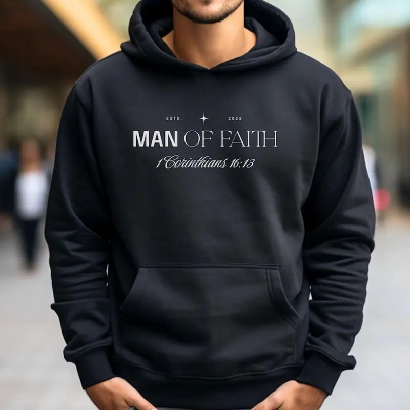 Men's Christian Bible Verse Hoodie Graphic Hoodie - Cotton Blend Black Long Sleeve Pullover Regular Fit | Soft & Breathable Fabric, Durable Print, Everyday Comfort, Machine Washable, minimalist religious design urban outdoor setting