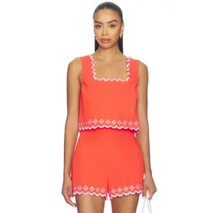 MINKPINK Amaya Embroidered Top in Coral & Pink